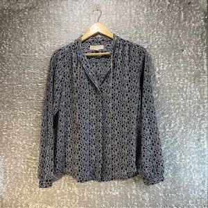 Michael Kors Print Sheer Blouse Sz Small Hidden Button Up Long Sleeve Polyester